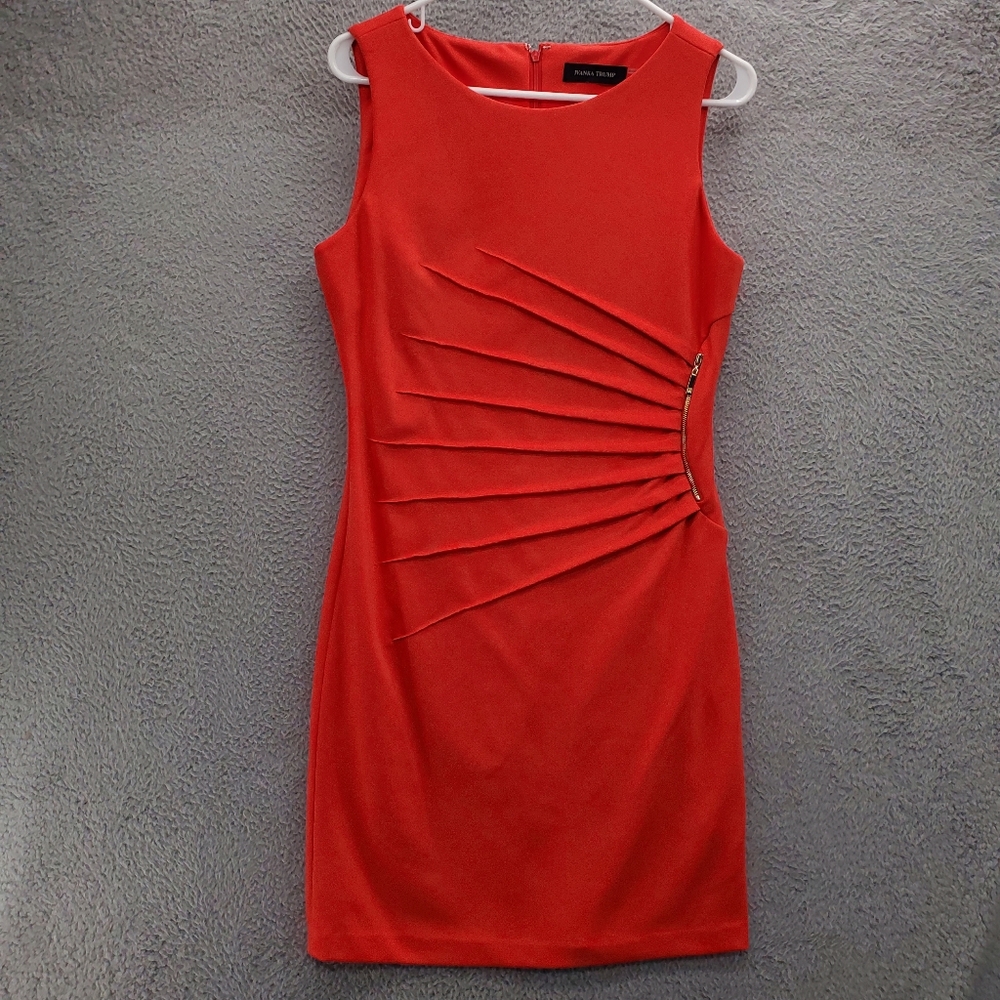 Ivanka Trump Dress Womens Size 10 Orange Sheath Shirred Side Zip Accent